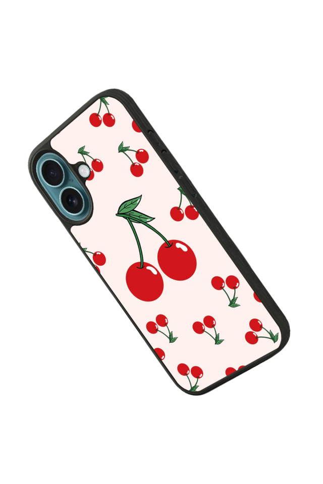 iPhone 16 Uyumlu Kiraz Tasarımlı Glossy Premium Kılıf