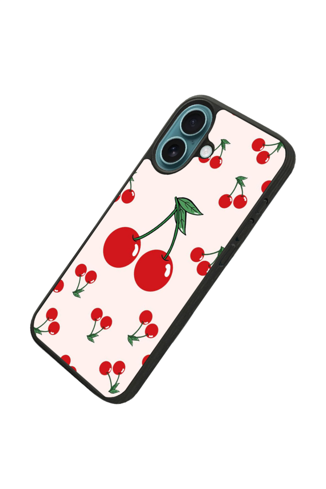 iPhone 16 Uyumlu Kiraz Tasarımlı Glossy Premium Kılıf
