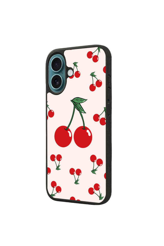 iPhone 16 Uyumlu Kiraz Tasarımlı Glossy Premium Kılıf