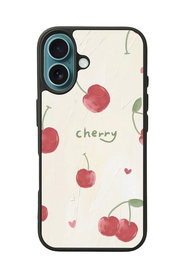 iPhone 16 Uyumlu Kiraz Tasarımlı Glossy Premium Kılıf