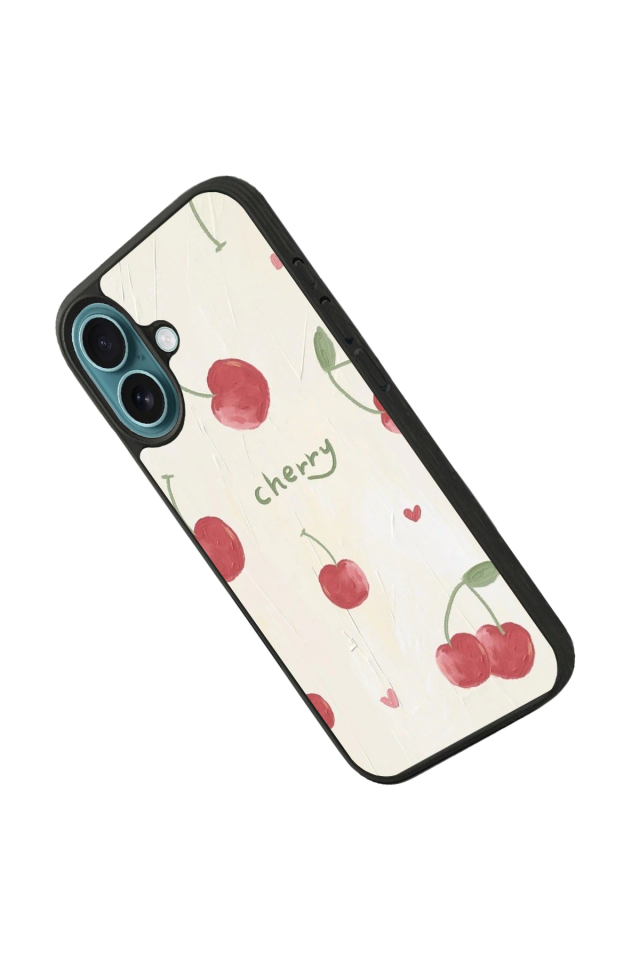 iPhone 16 Uyumlu Kiraz Tasarımlı Glossy Premium Kılıf