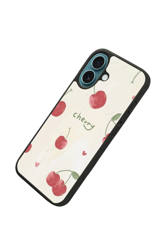 iPhone 16 Uyumlu Kiraz Tasarımlı Glossy Premium Kılıf