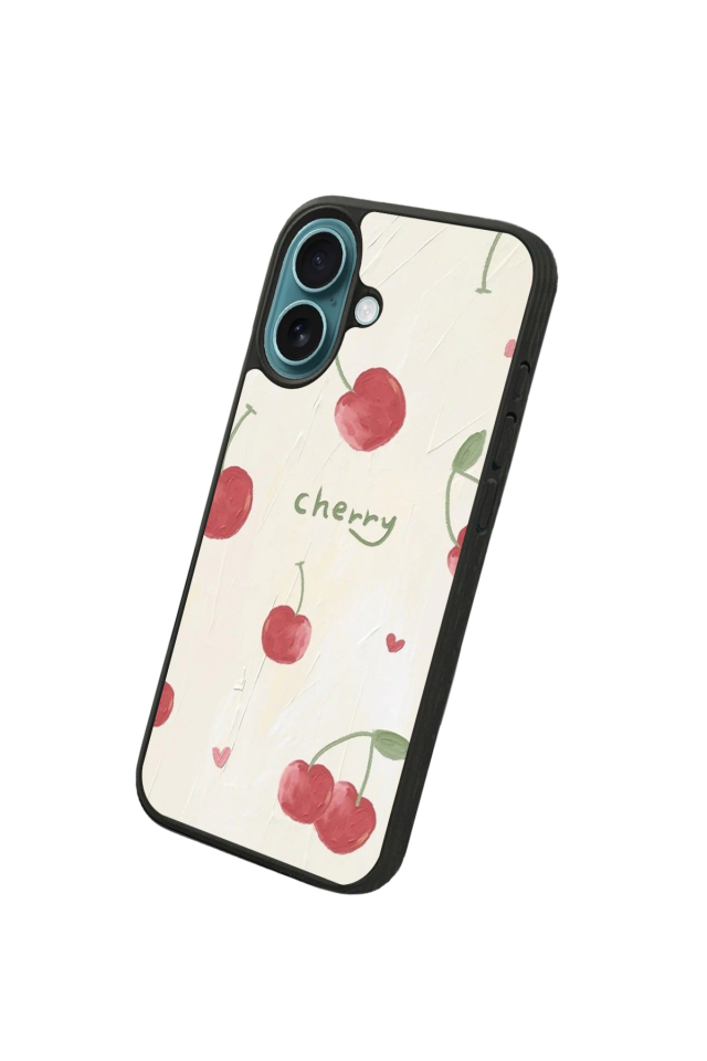 iPhone 16 Uyumlu Kiraz Tasarımlı Glossy Premium Kılıf