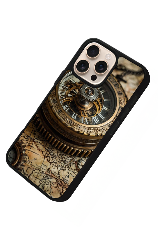 iPhone 16 Pro Max Uyumlu Pusula Tasarımlı Glossy Premium Kılıf