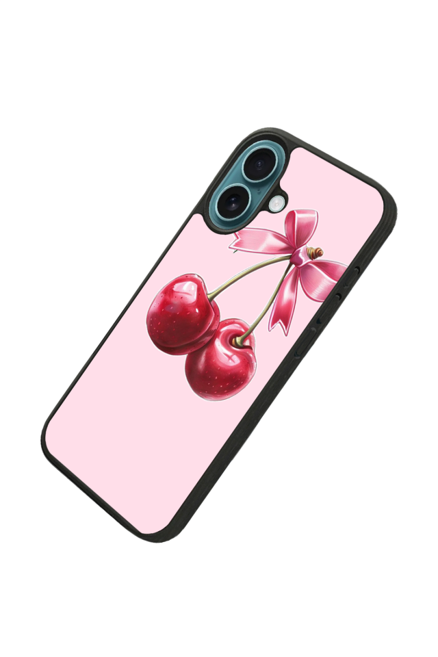 iPhone 16 Uyumlu Kiraz Tasarımlı Glossy Premium Kılıf