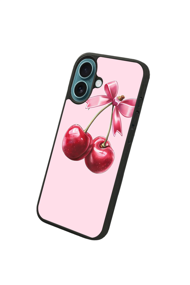 iPhone 16 Uyumlu Kiraz Tasarımlı Glossy Premium Kılıf