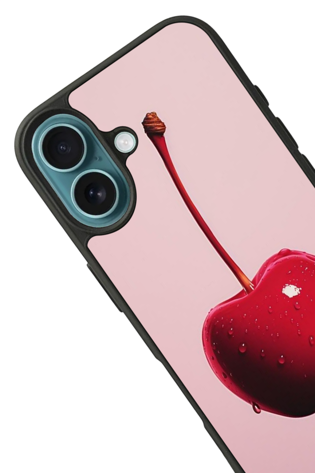 iPhone 16 Uyumlu Kiraz Tasarımlı Glossy Premium Kılıf