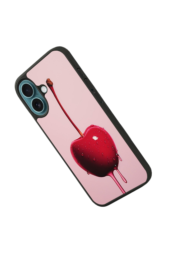 iPhone 16 Uyumlu Kiraz Tasarımlı Glossy Premium Kılıf