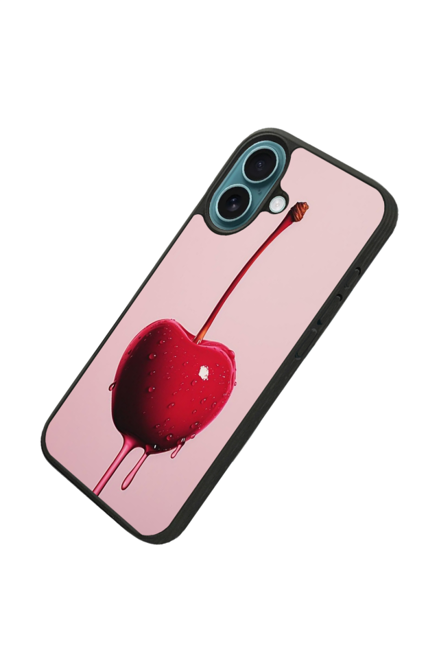 iPhone 16 Uyumlu Kiraz Tasarımlı Glossy Premium Kılıf