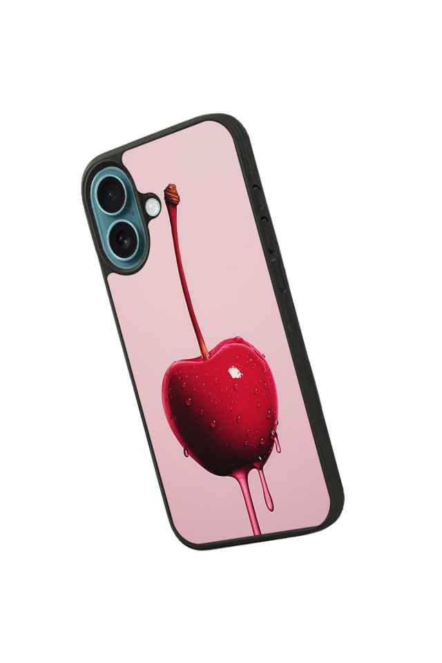iPhone 16 Uyumlu Kiraz Tasarımlı Glossy Premium Kılıf