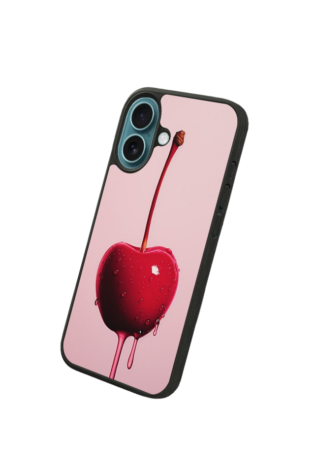 iPhone 16 Uyumlu Kiraz Tasarımlı Glossy Premium Kılıf