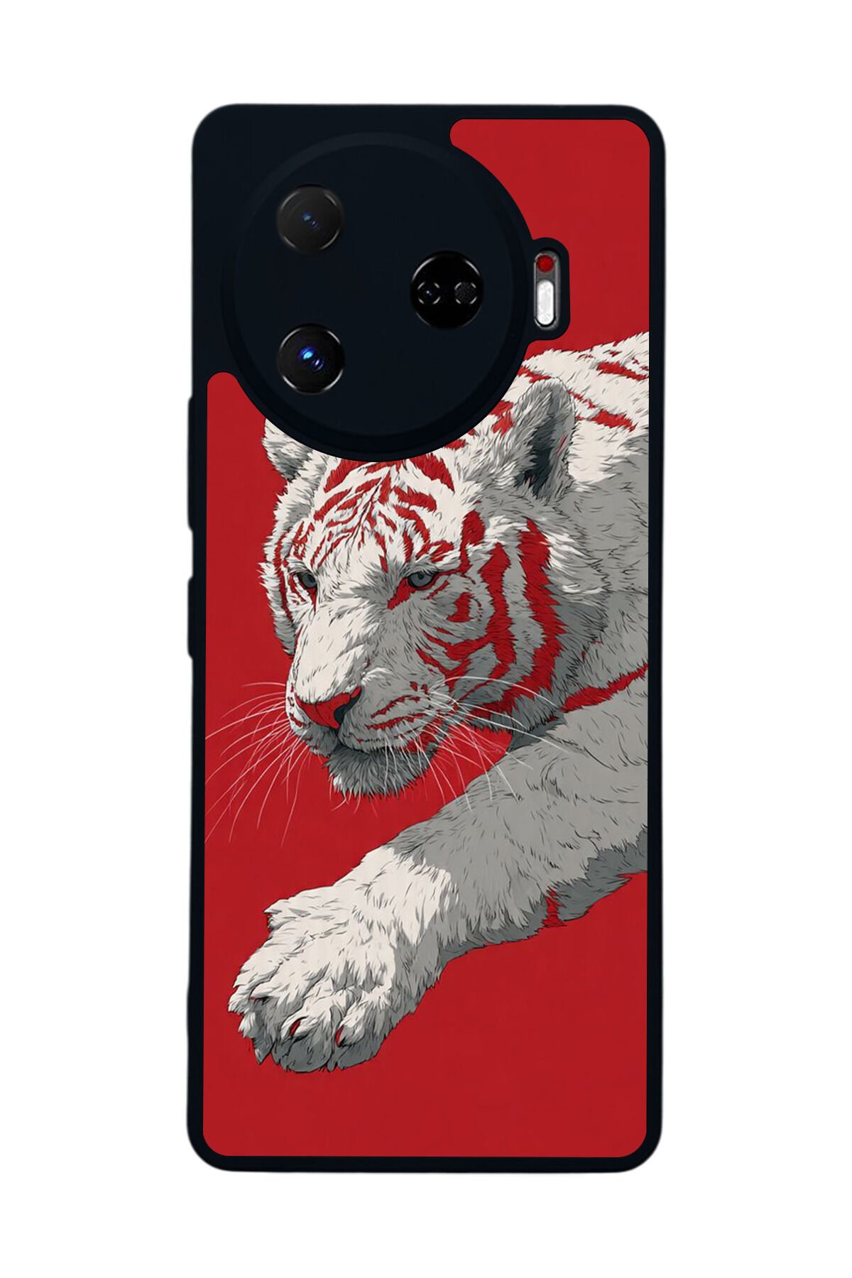 Tecno Camon 30 Pro Uyumlu Kirmizi ve Kaplan Tasarımlı Glossy Premium Kılıf