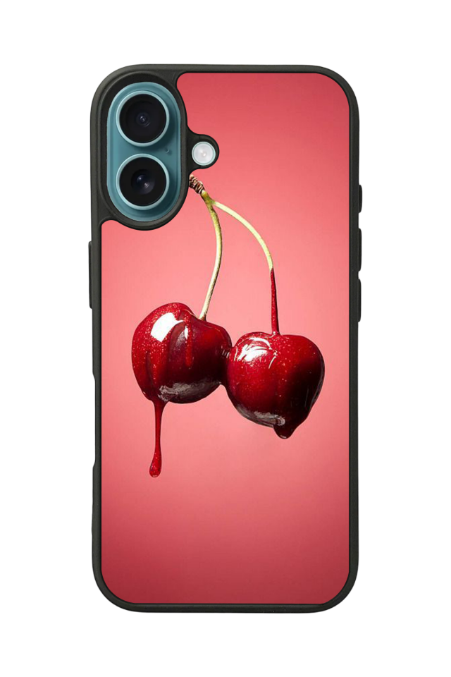 iPhone 16 Uyumlu Kiraz Tasarımlı Glossy Premium Kılıf
