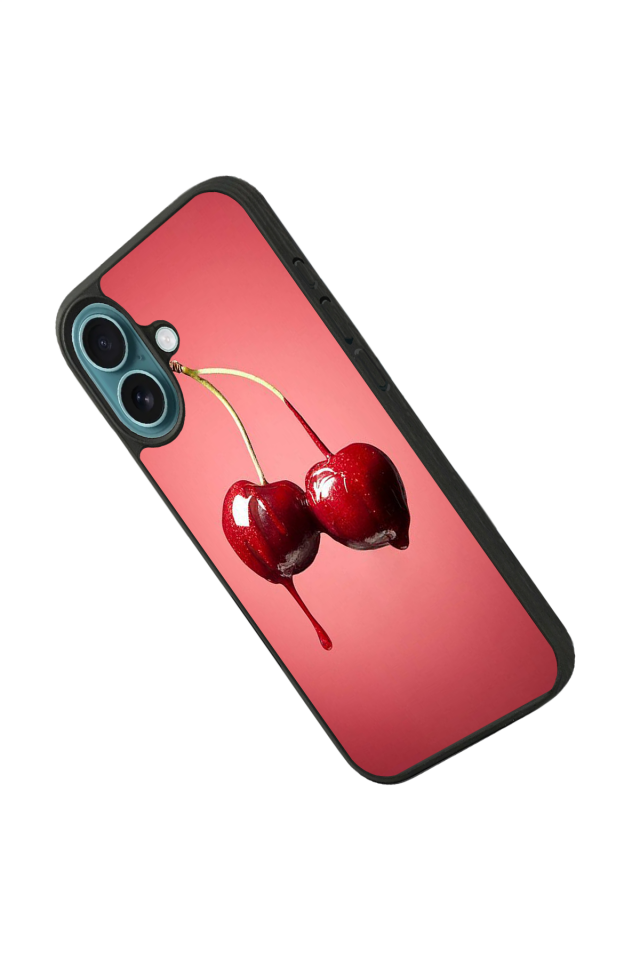 iPhone 16 Uyumlu Kiraz Tasarımlı Glossy Premium Kılıf