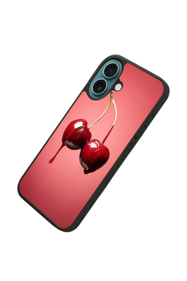 iPhone 16 Uyumlu Kiraz Tasarımlı Glossy Premium Kılıf