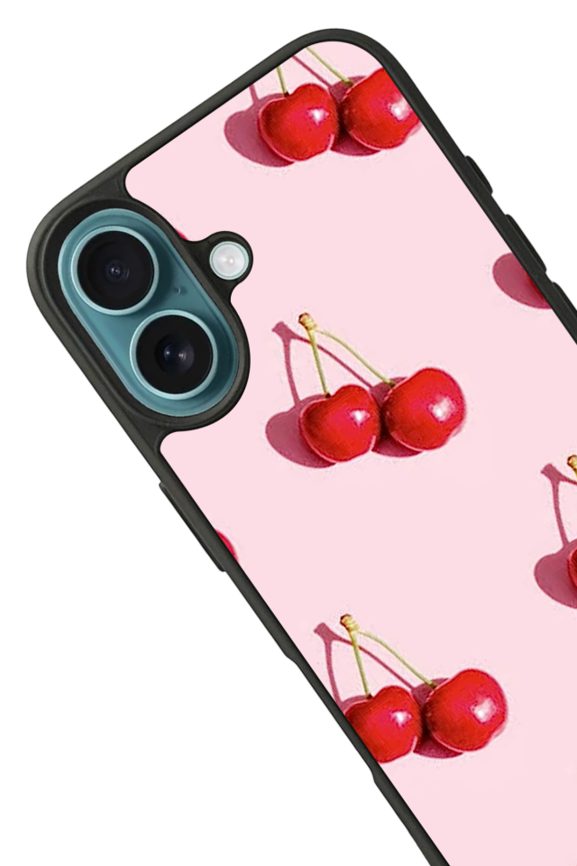 iPhone 16 Uyumlu Kiraz Tasarımlı Glossy Premium Kılıf