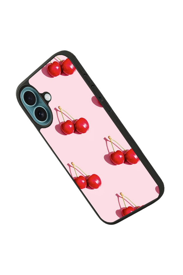 iPhone 16 Uyumlu Kiraz Tasarımlı Glossy Premium Kılıf
