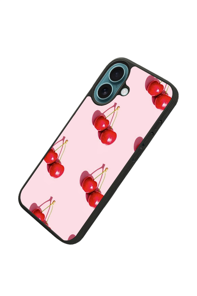 iPhone 16 Uyumlu Kiraz Tasarımlı Glossy Premium Kılıf