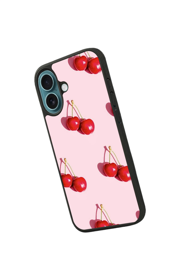 iPhone 16 Uyumlu Kiraz Tasarımlı Glossy Premium Kılıf