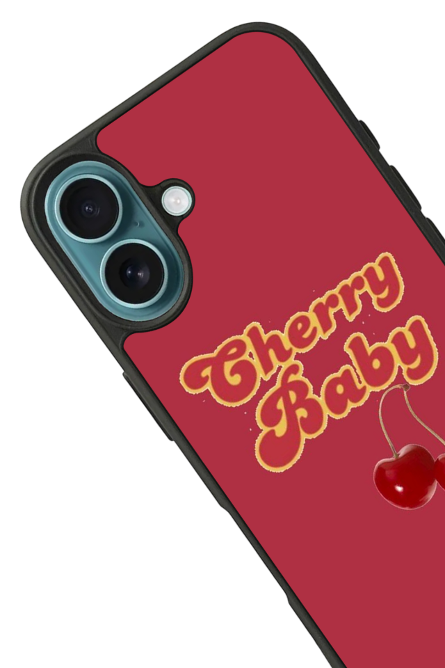 iPhone 16 Uyumlu Kiraz Tasarımlı Glossy Premium Kılıf