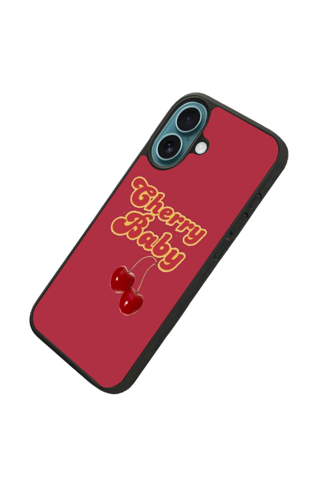 iPhone 16 Uyumlu Kiraz Tasarımlı Glossy Premium Kılıf