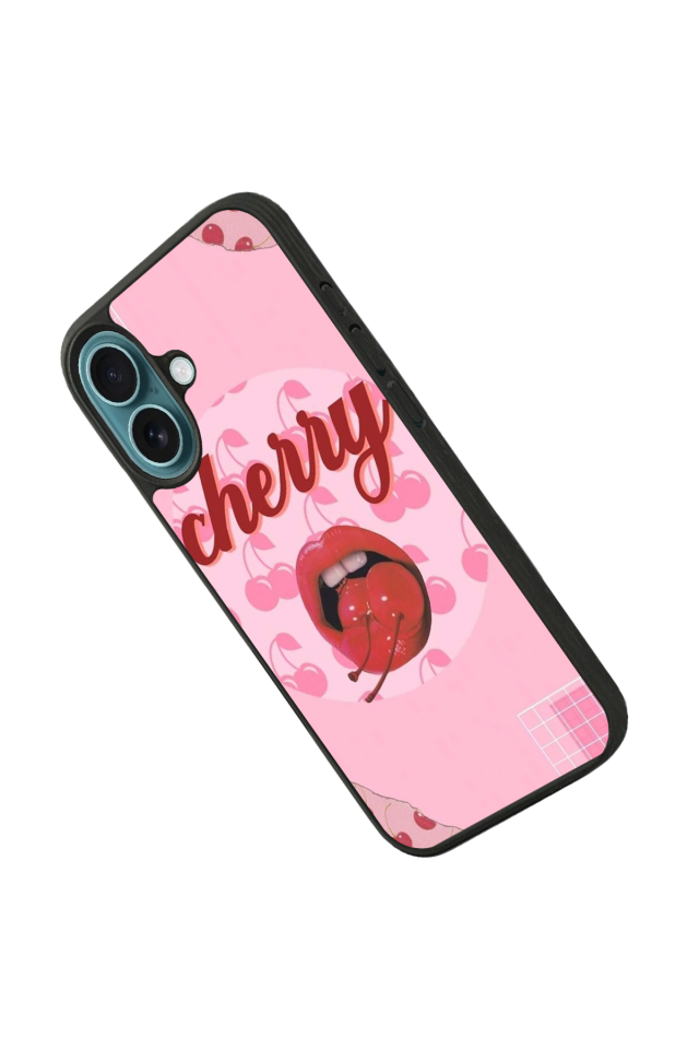 iPhone 16 Uyumlu Kiraz Tasarımlı Glossy Premium Kılıf