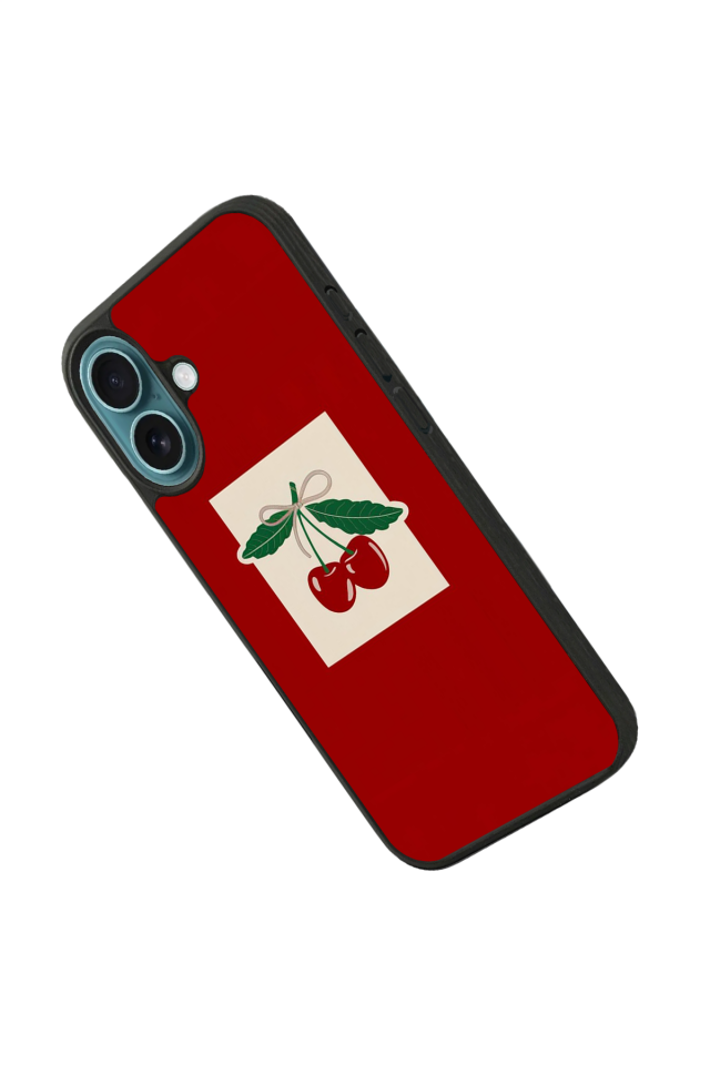 iPhone 16 Uyumlu Kiraz Tasarımlı Glossy Premium Kılıf