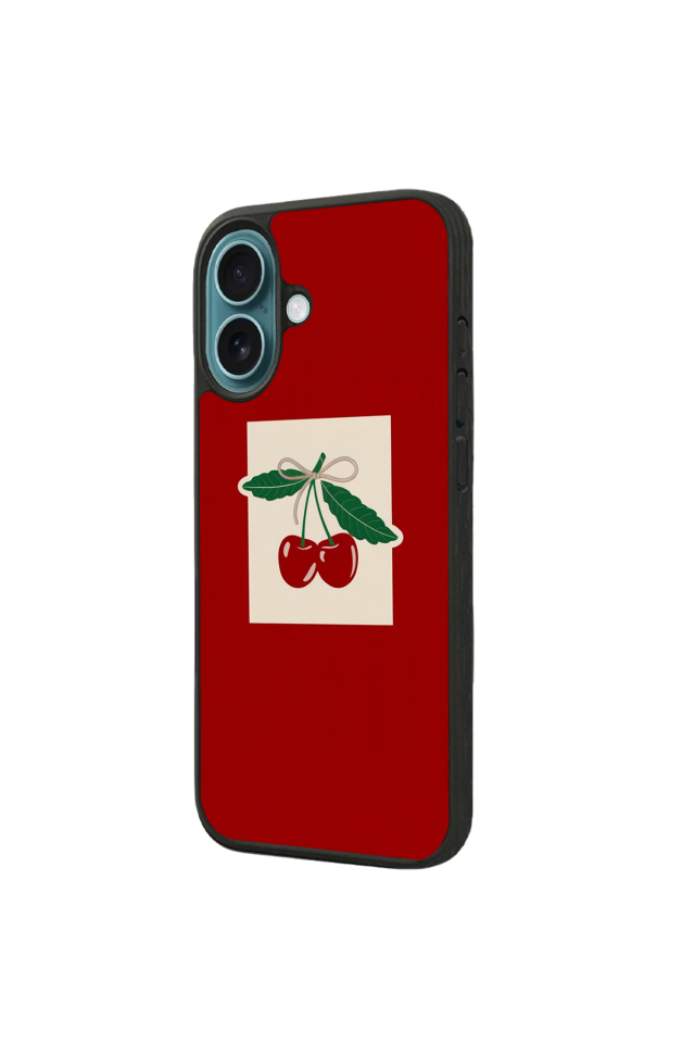 iPhone 16 Uyumlu Kiraz Tasarımlı Glossy Premium Kılıf