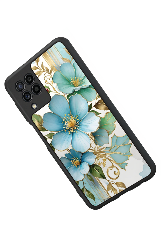 Samsung Galaxy M32 Uyumlu Yaldizli Cicek Tasarımlı Glossy Premium Kılıf