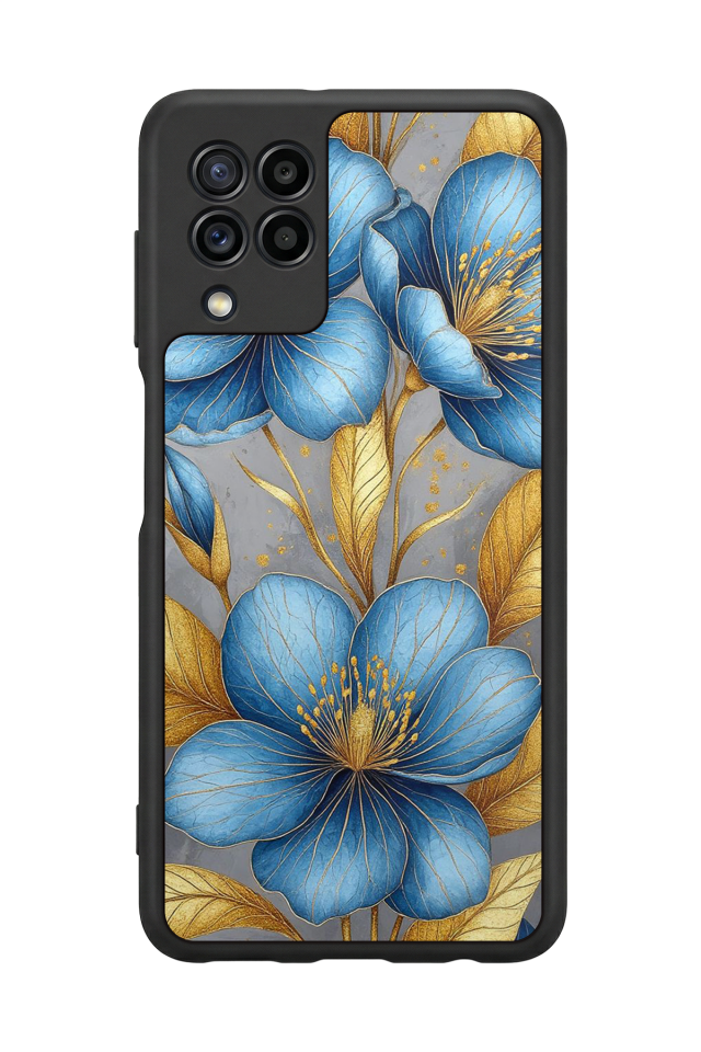 Samsung Galaxy M32 Uyumlu Yaldizli Cicek Tasarımlı Glossy Premium Kılıf