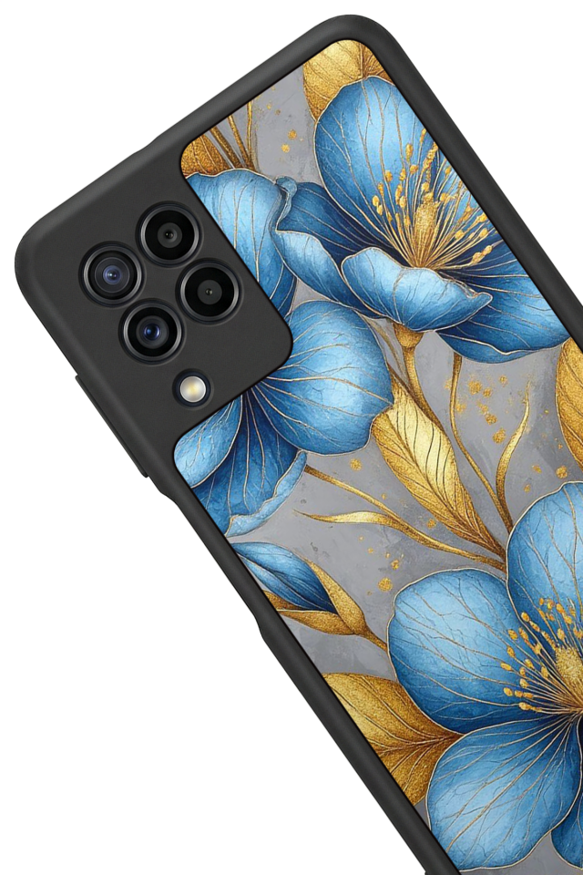 Samsung Galaxy M32 Uyumlu Yaldizli Cicek Tasarımlı Glossy Premium Kılıf