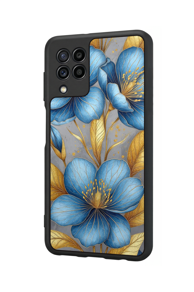 Samsung Galaxy M32 Uyumlu Yaldizli Cicek Tasarımlı Glossy Premium Kılıf