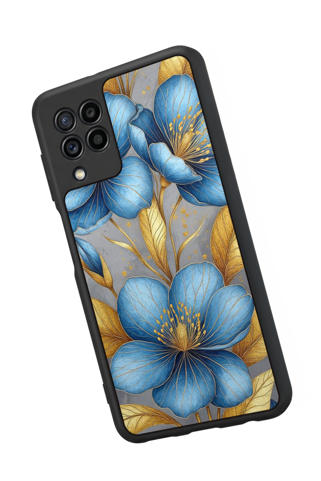 Samsung Galaxy M32 Uyumlu Yaldizli Cicek Tasarımlı Glossy Premium Kılıf