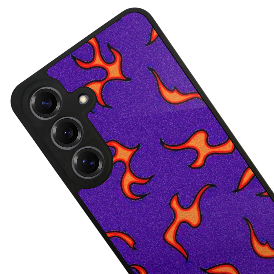 Samsung Galaxy S25 Uyumlu Retro Flame Patterns Tasarımlı Glossy Premium Kılıf