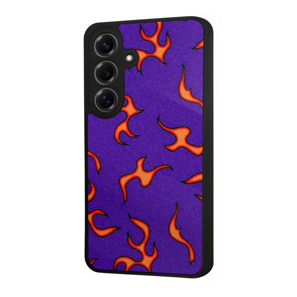 Samsung Galaxy S25 Uyumlu Retro Flame Patterns Tasarımlı Glossy Premium Kılıf