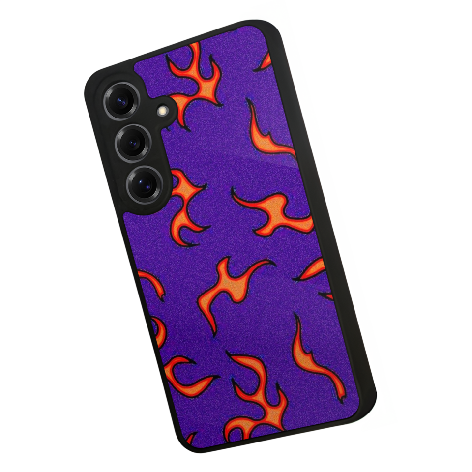Samsung Galaxy S25 Uyumlu Retro Flame Patterns Tasarımlı Glossy Premium Kılıf