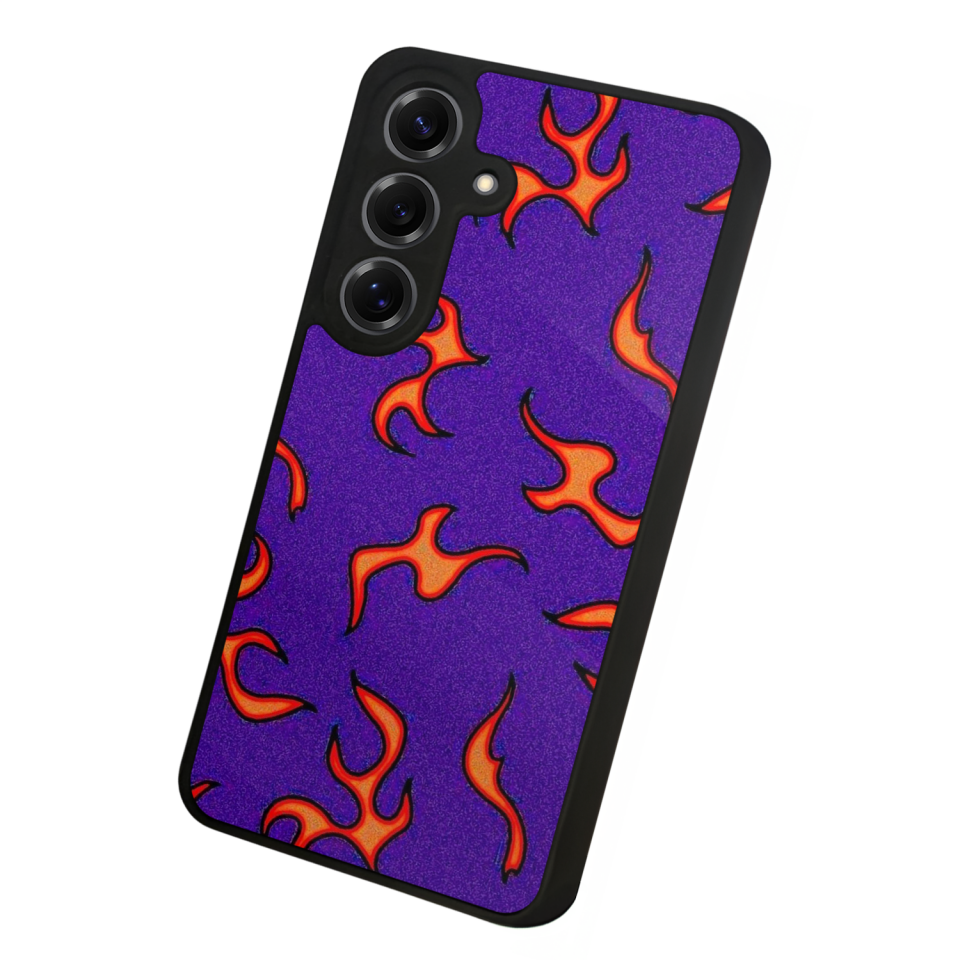 Samsung Galaxy S25 Uyumlu Retro Flame Patterns Tasarımlı Glossy Premium Kılıf