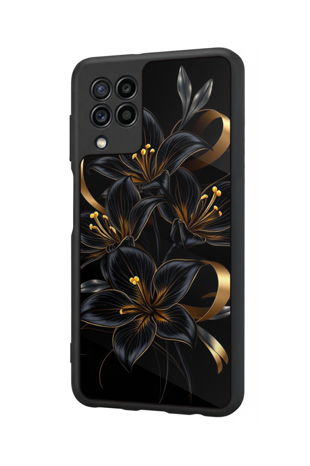 Samsung Galaxy M32 Uyumlu Yaldizli Cicek Tasarımlı Glossy Premium Kılıf