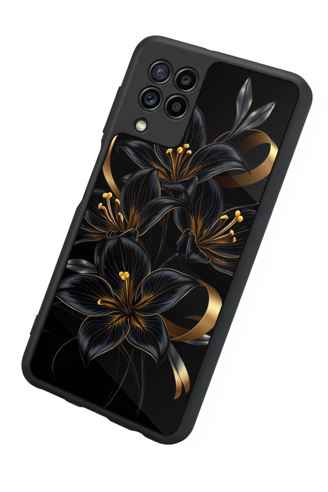 Samsung Galaxy M32 Uyumlu Yaldizli Cicek Tasarımlı Glossy Premium Kılıf