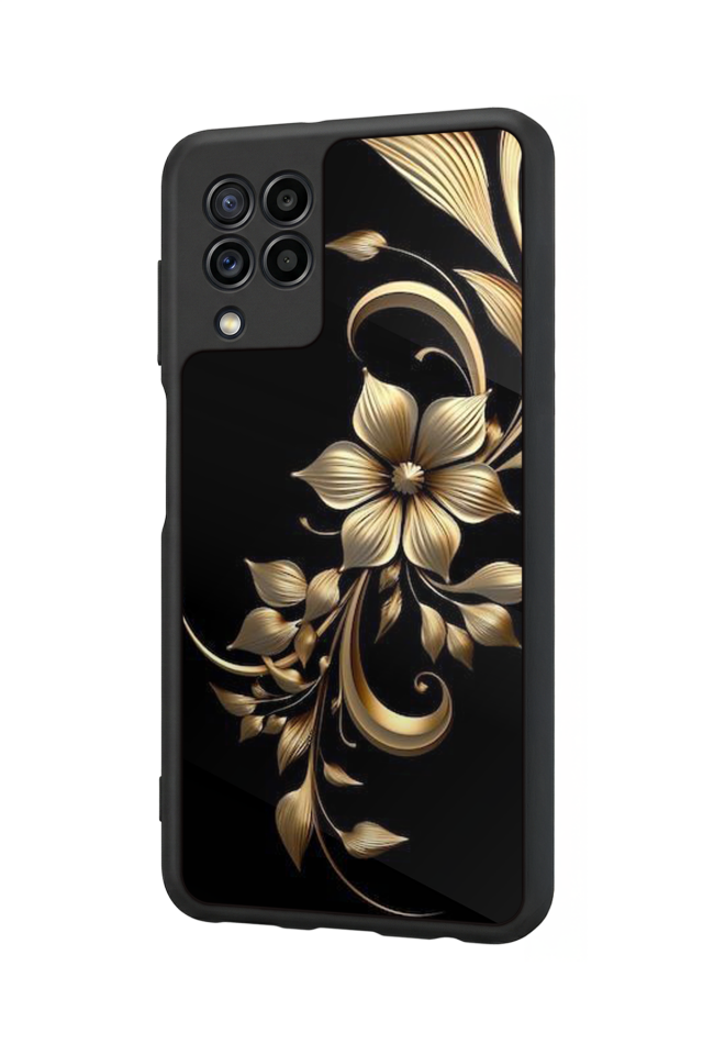 Samsung Galaxy M32 Uyumlu Yaldizli Cicek Tasarımlı Glossy Premium Kılıf