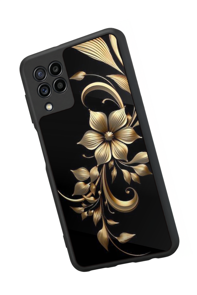 Samsung Galaxy M32 Uyumlu Yaldizli Cicek Tasarımlı Glossy Premium Kılıf