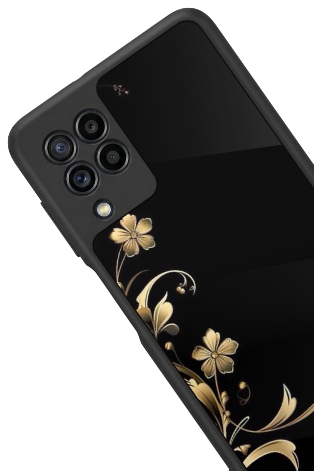Samsung Galaxy M32 Uyumlu Yaldizli Cicek Tasarımlı Glossy Premium Kılıf