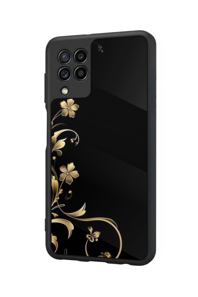 Samsung Galaxy M32 Uyumlu Yaldizli Cicek Tasarımlı Glossy Premium Kılıf