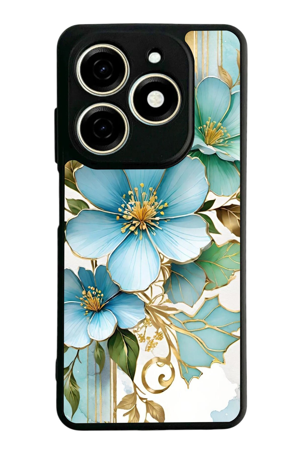 Infınıx Smart 8 Pro Uyumlu Yaldizli Cicek Tasarımlı Glossy Premium Kılıf