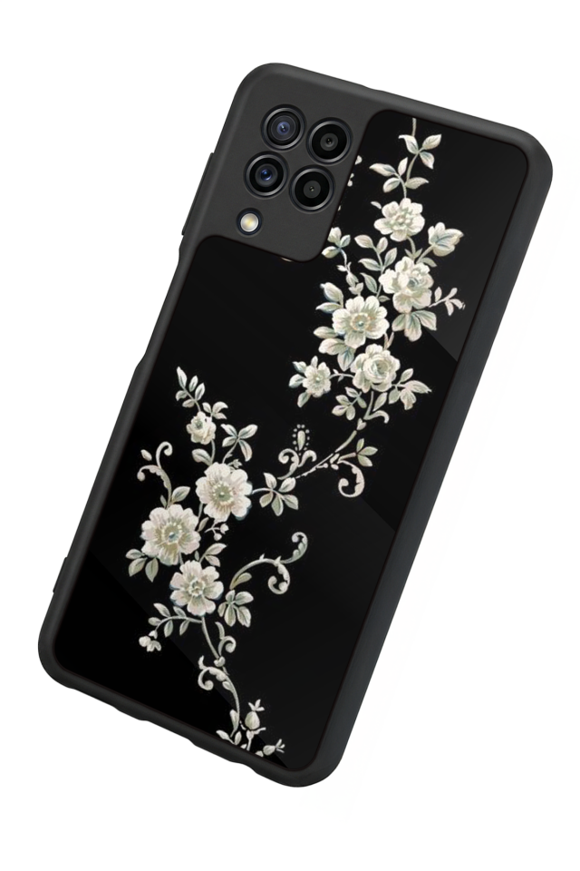 Samsung Galaxy M32 Uyumlu Yaldizli Cicek Tasarımlı Glossy Premium Kılıf