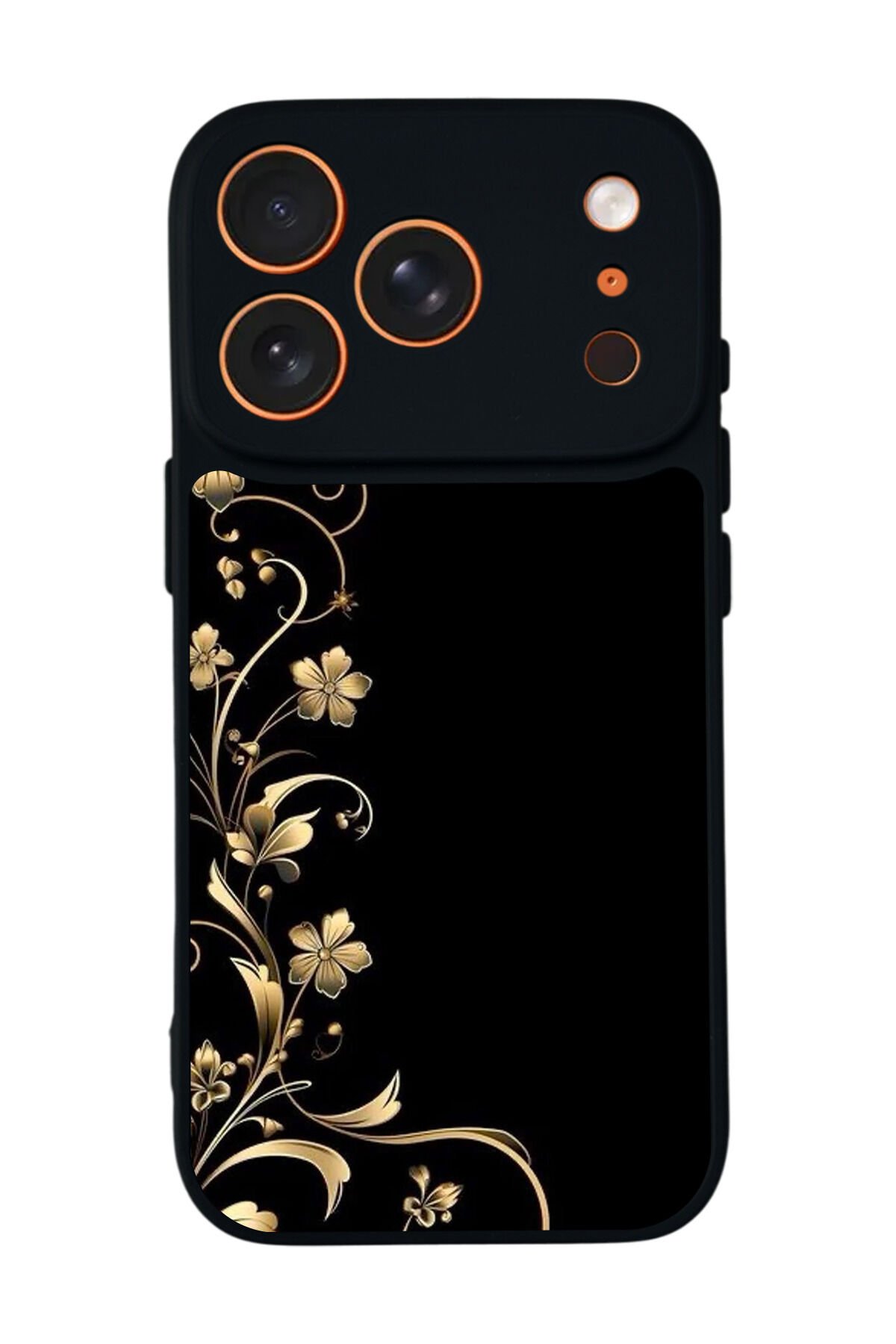 iPhone 17 Pro Max Uyumlu Yaldizli Cicek Tasarımlı Glossy Premium Kılıf