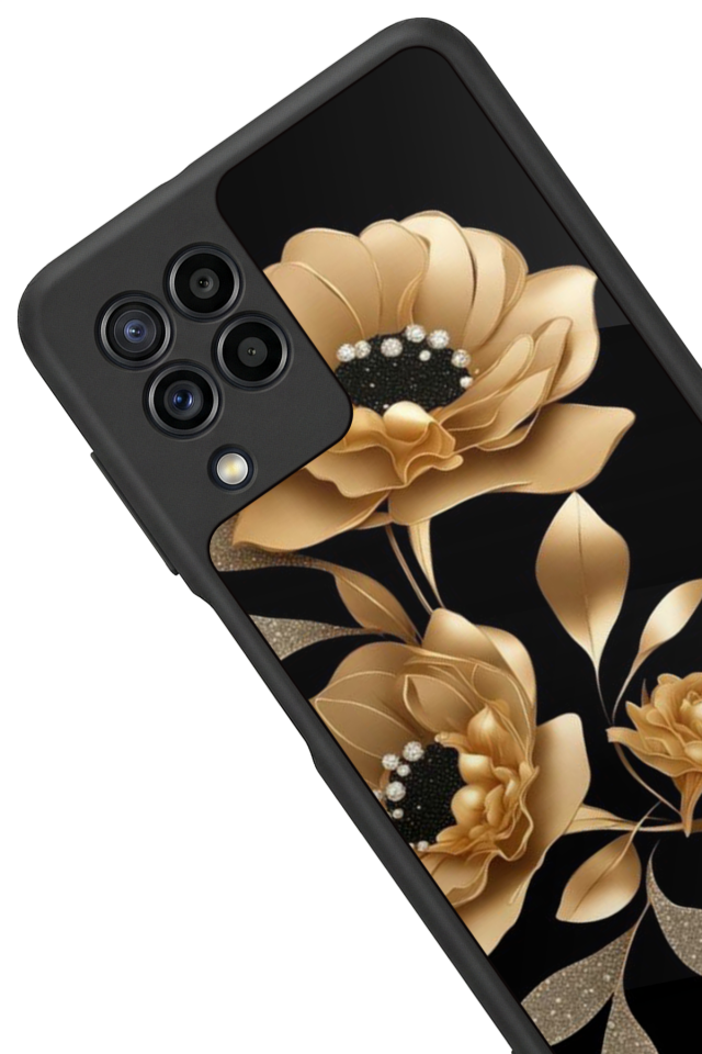 Samsung Galaxy M32 Uyumlu Yaldizli Cicek Tasarımlı Glossy Premium Kılıf
