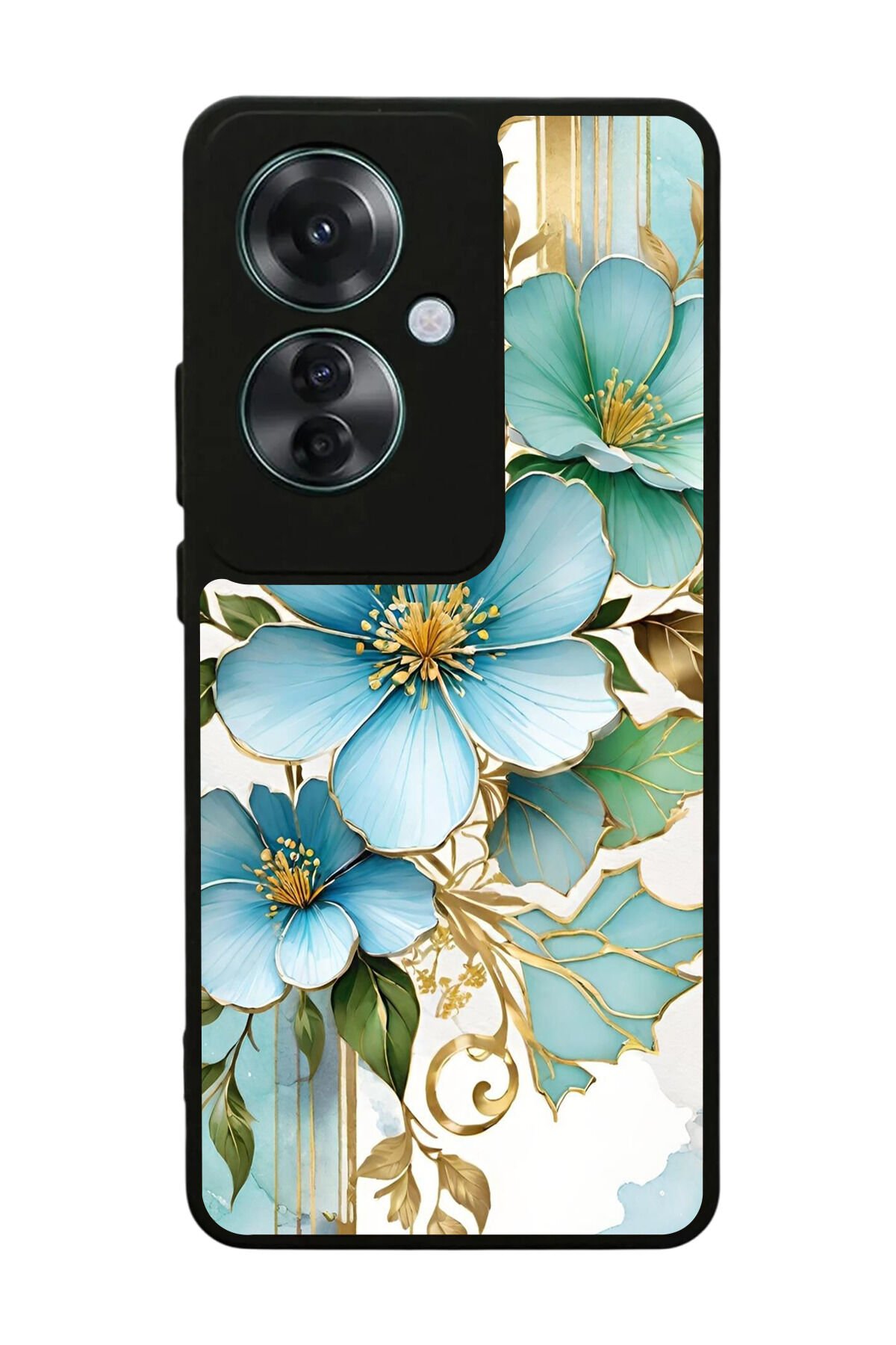 Oppo Reno 11F Uyumlu Yaldizli Cicek Tasarımlı Glossy Premium Kılıf