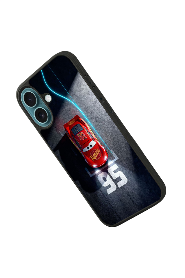 iPhone 16 Uyumlu Şimsek McQueen Tasarımlı Glossy Premium Kılıf