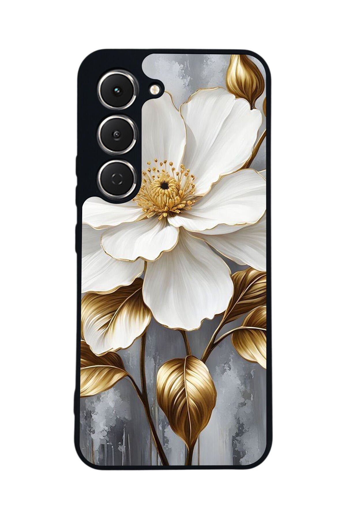 Tecno Spark 40 Pro Uyumlu Yaldizli Cicek Tasarımlı Glossy Premium Kılıf